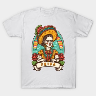 Frida Kahlo Floral Portrait Funny Cinco De Mayo T-Shirt